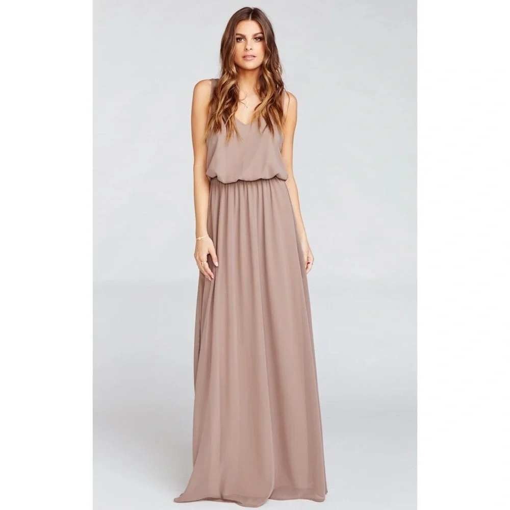 Show Me Your Mumu Heather Maxi Dress Mauve‎ Tan V-Neck Sleeveless Large